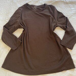 Kim Rogers Brown Long Sleeve tee shirt tshirt top Large L womens
